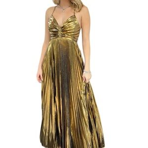 Gold Pleated Maxi Dress